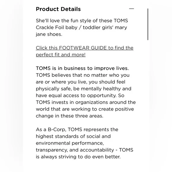 TOMS Crackle Foil Toddler Girls Mary Jane’s Shoes Brand New Size 5 Dusty Peony - Picture 8 of 10